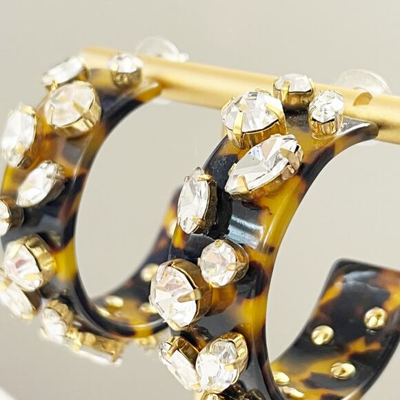 J. Crew Crystal & Tortoise Hoop Earrings - Picture 2 of 5